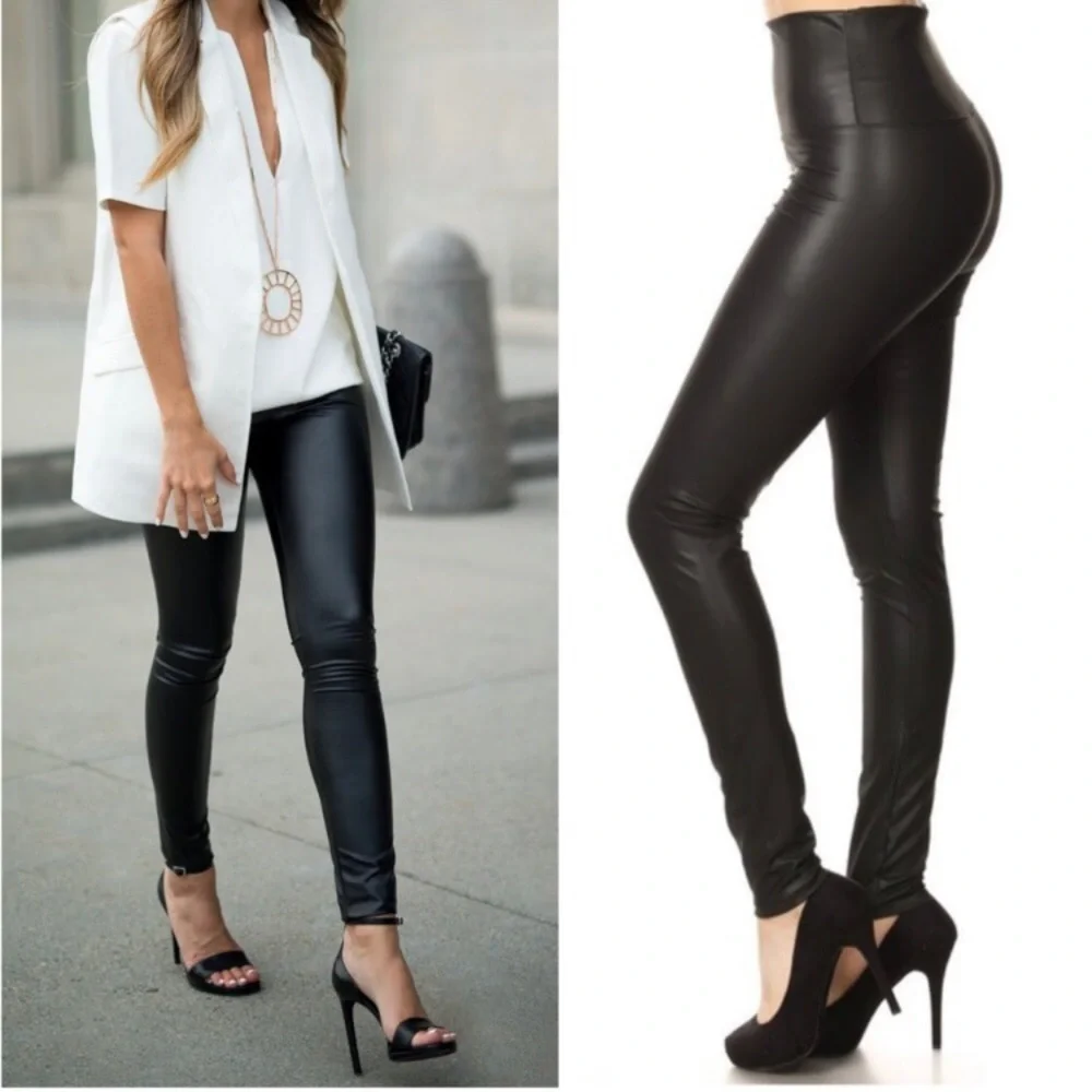 Soft flattering faux leather matte black leggings - Picture 1 of 4